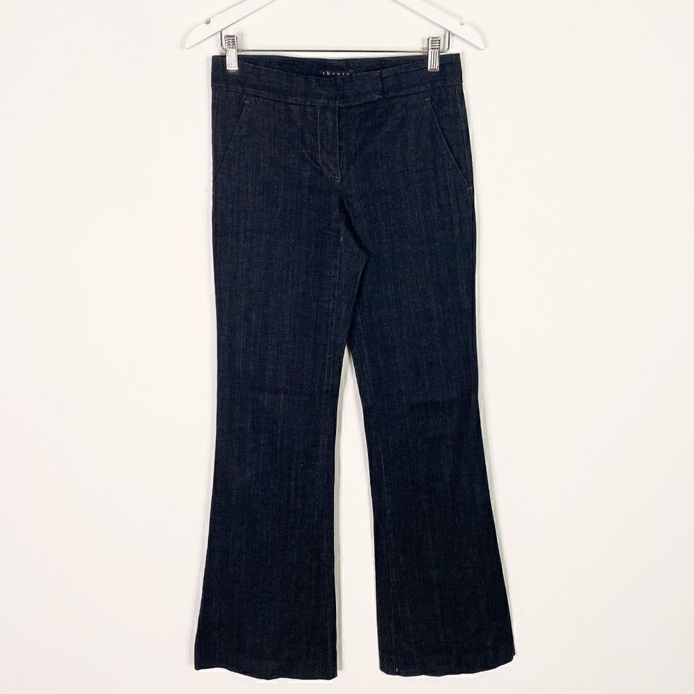 Theory Dark Charcoal Flared Leg Denim Trouser